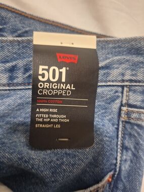 Levi's 501 Original Cropped High-Rise Straight Leg Jeans - Light Blue